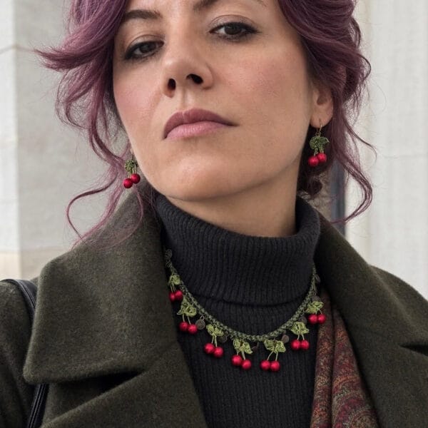 Micro Crochet Cherry Necklace
