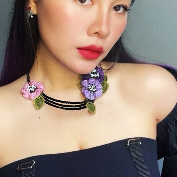 Purple Poppy Micro Crochet Necklace / Headband