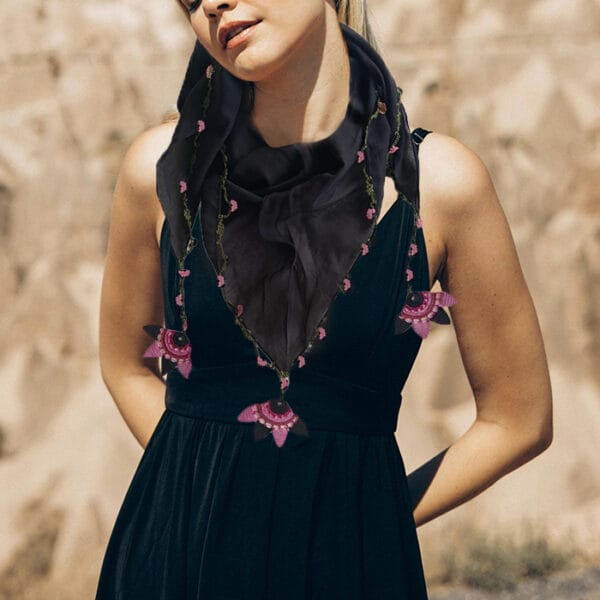 Pure Cotton Micro Crochet Black Scarf