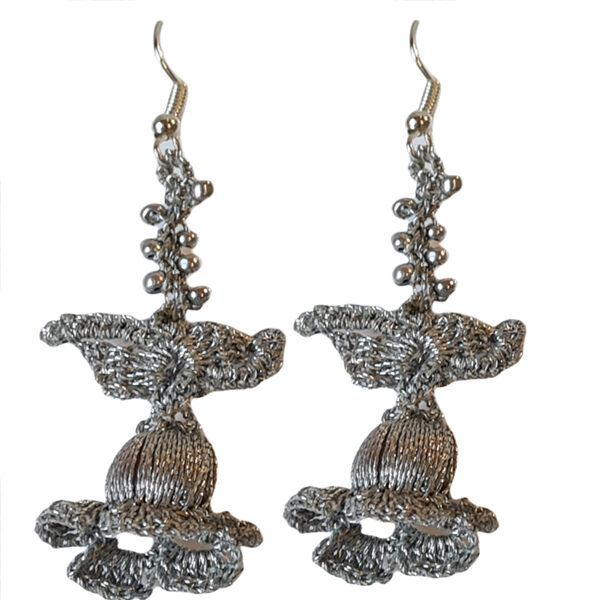 Glittery silver crochet earrings
