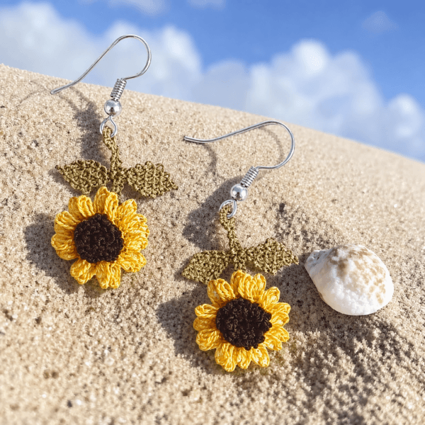 Handmade Sunflower and Daisy  Needle Lace Earrings