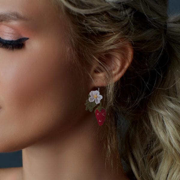 Handmade Needle Lace Strawberry Earrings