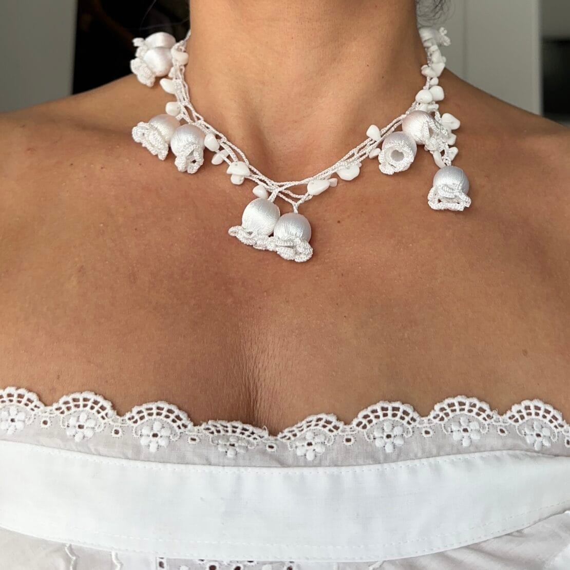 Elegant Micro-Crochet Flower Necklace and Earrings Elegant Micro-Crochet Flower Necklace and Earrings