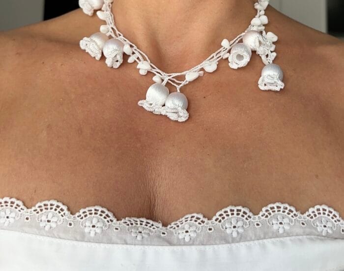 Elegant Micro-Crochet Flower Necklace and Earrings
