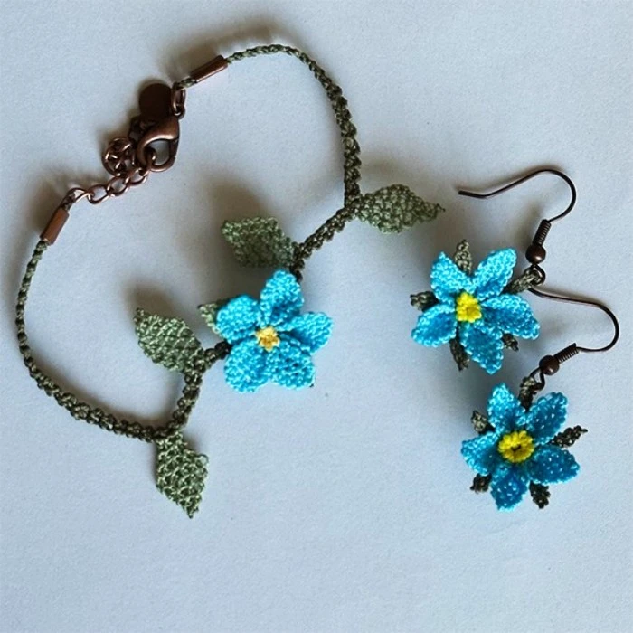 Handmade Silk Thread Needle Lace Bracelet and Earrings Set Handmade Silk Thread Needle Lace Bracelet and Earrings Set