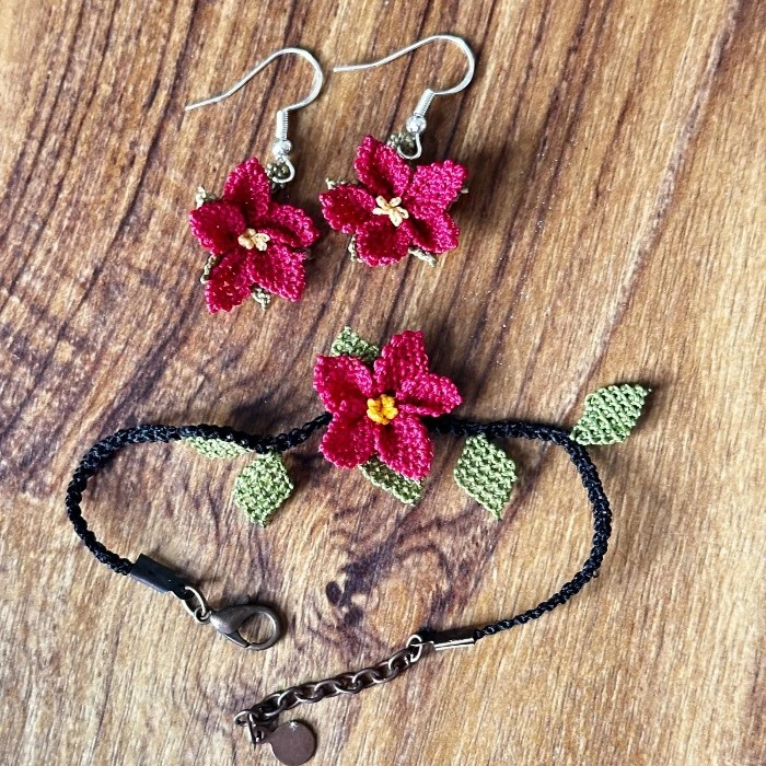 Handmade Silk Thread Needle Lace Bracelet and Earrings Set Handmade Silk Thread Needle Lace Bracelet and Earrings Set
