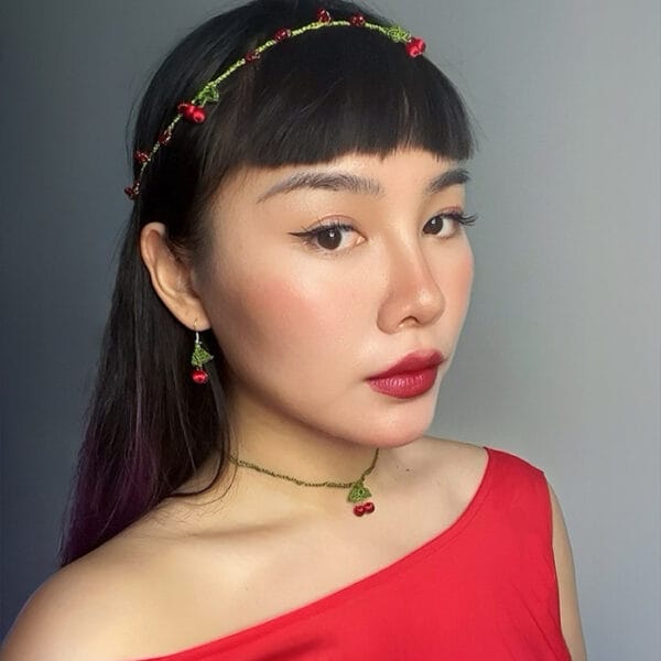 Silk Thread Micro Crochet Cherry Necklace/Choker/Headband.