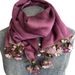 Double Sided Silk Scarf with Micro Crochet Flowers