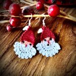 Festive Handmade Santa Claus Macro Crochet Earrings