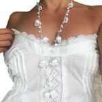 White Macro Crochet Floral Crystal Beads Necklace