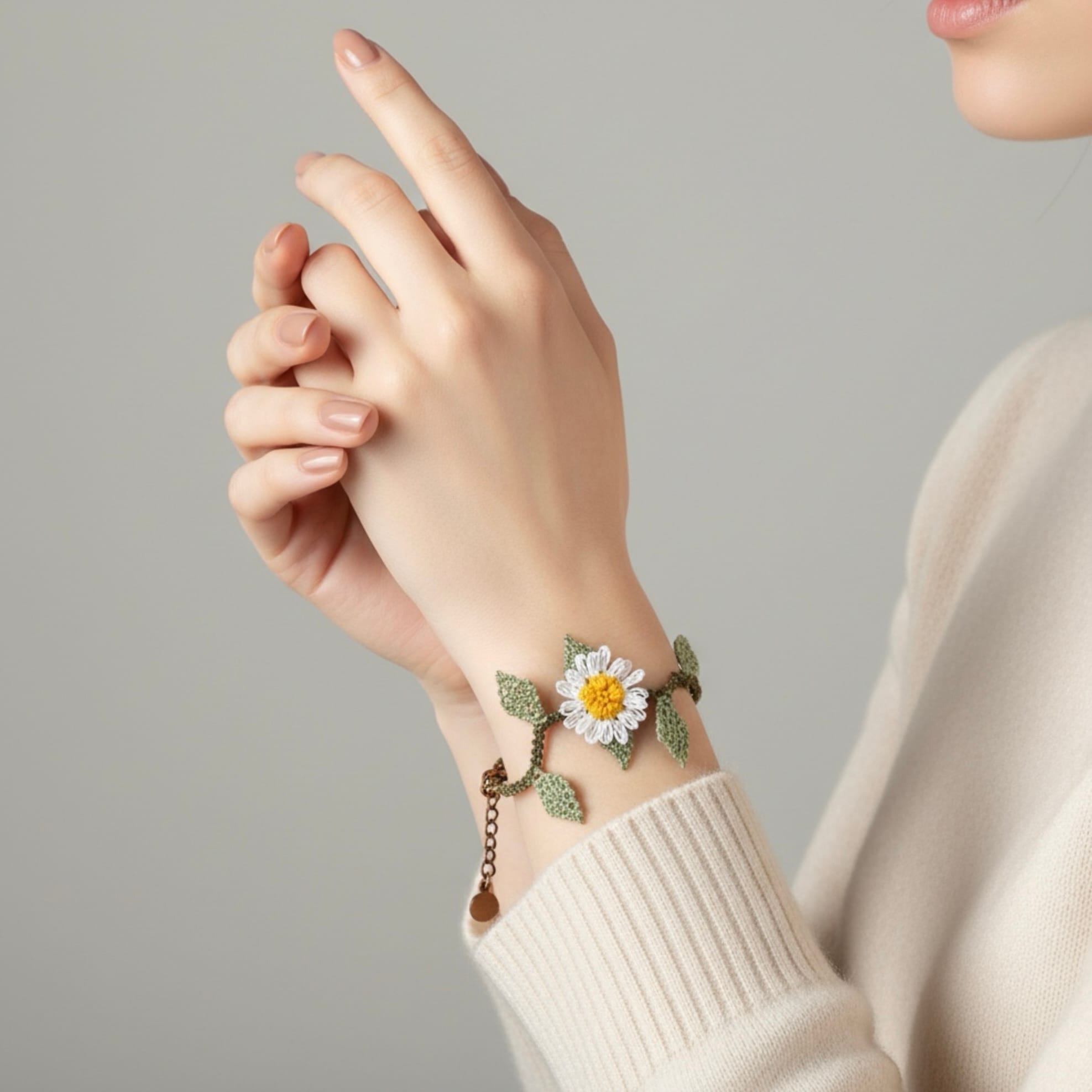 Handmade Sunflower and Daisy Needle Lace Bracelet, Inspired by Traditional Oya Craft Handmade Sunflower and Daisy Needle Lace Bracelet, Inspired by Traditional Oya Craft
