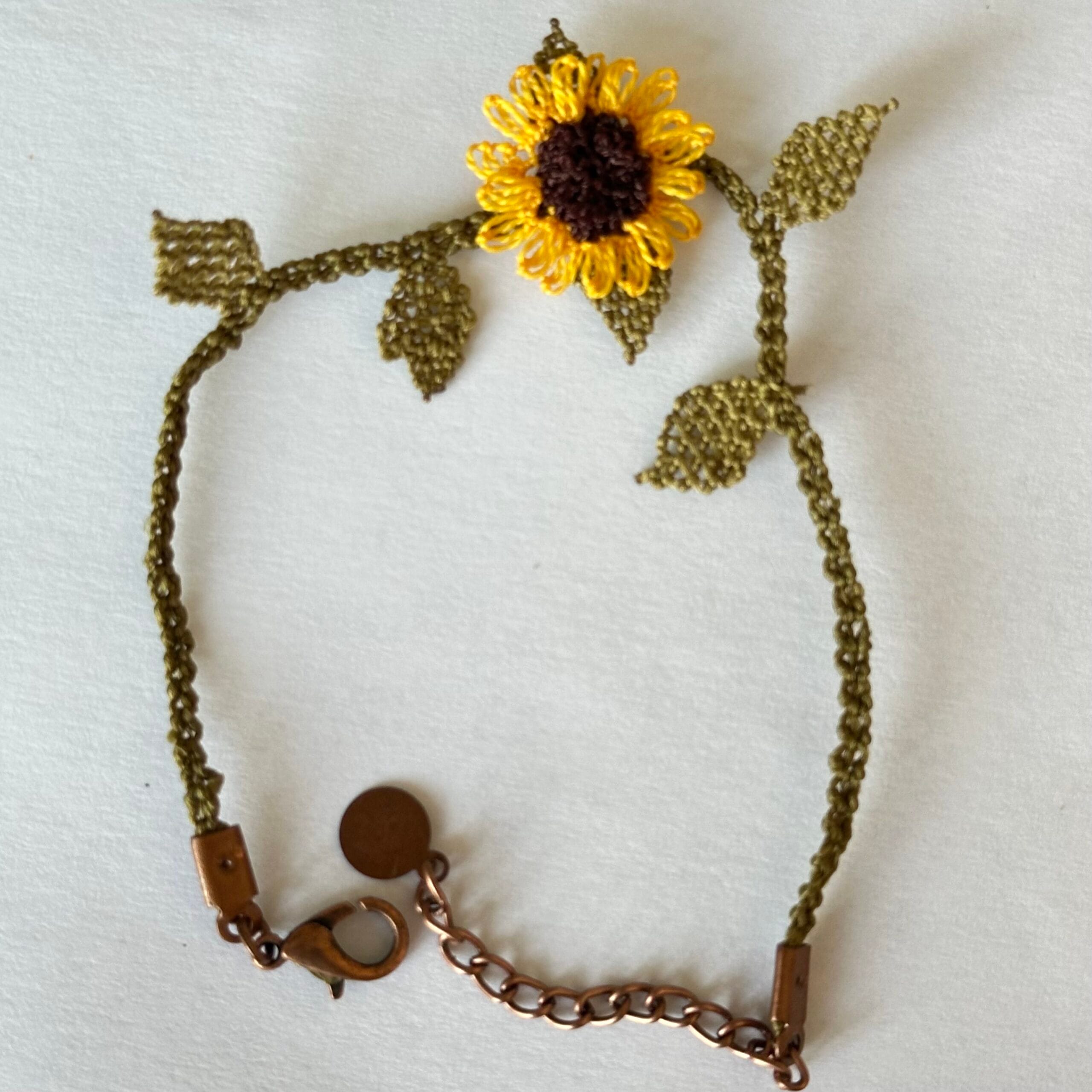 Handmade Sunflower and Daisy Needle Lace Bracelet, Inspired by Traditional Oya Craft Handmade Sunflower and Daisy Needle Lace Bracelet, Inspired by Traditional Oya Craft