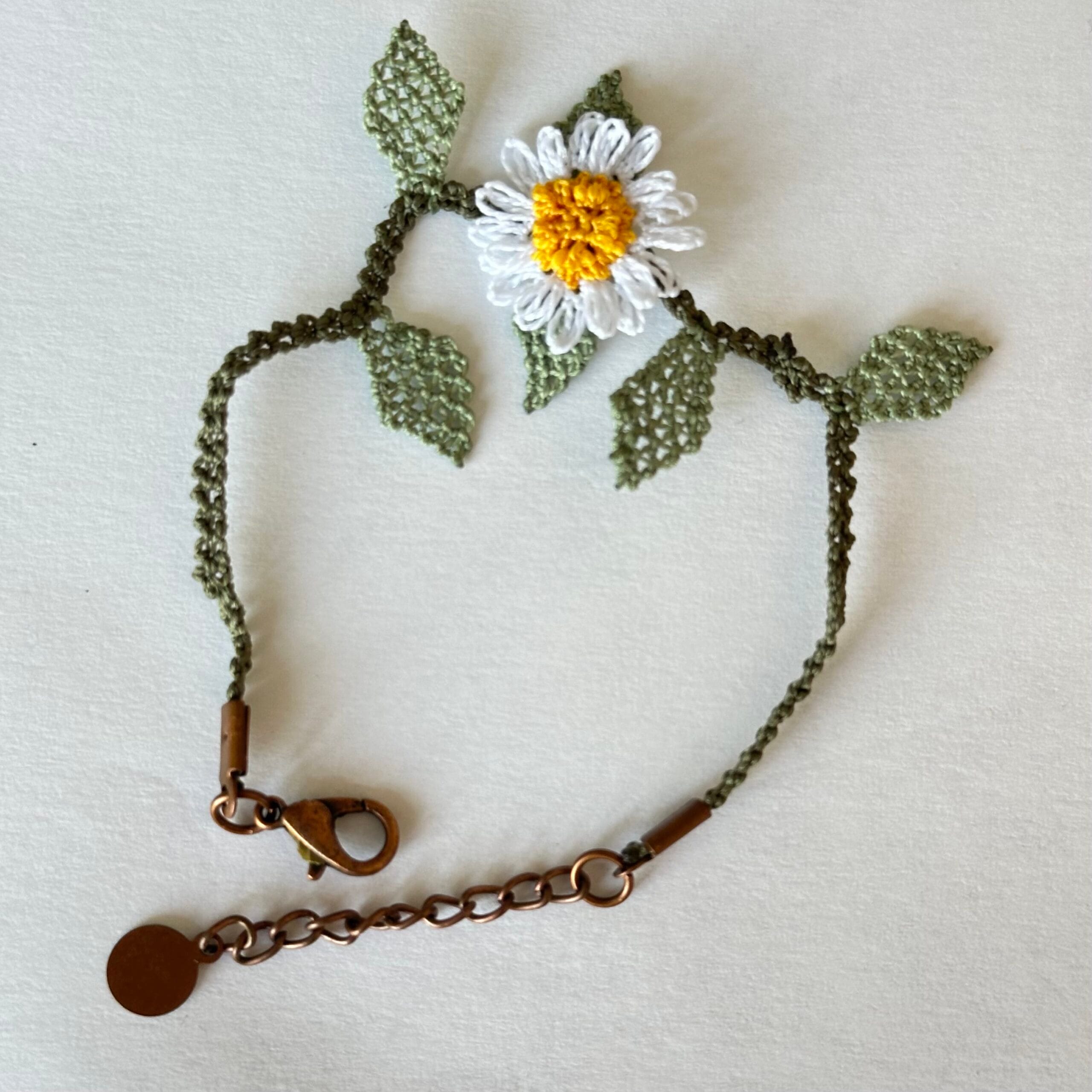 Handmade Sunflower and Daisy Needle Lace Bracelet, Inspired by Traditional Oya Craft Handmade Sunflower and Daisy Needle Lace Bracelet, Inspired by Traditional Oya Craft