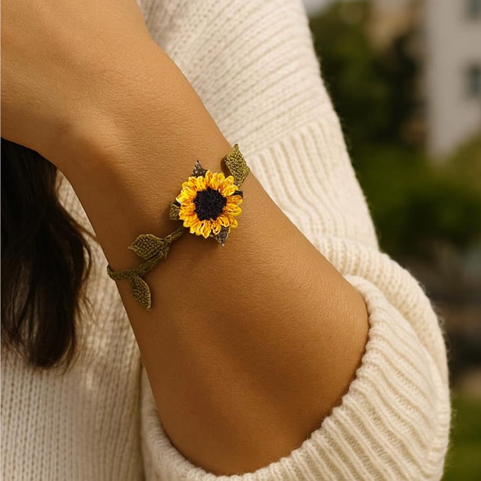 Handmade Sunflower and Daisy Needle Lace Bracelet, Inspired by Traditional Oya Craft Handmade Sunflower and Daisy Needle Lace Bracelet, Inspired by Traditional Oya Craft