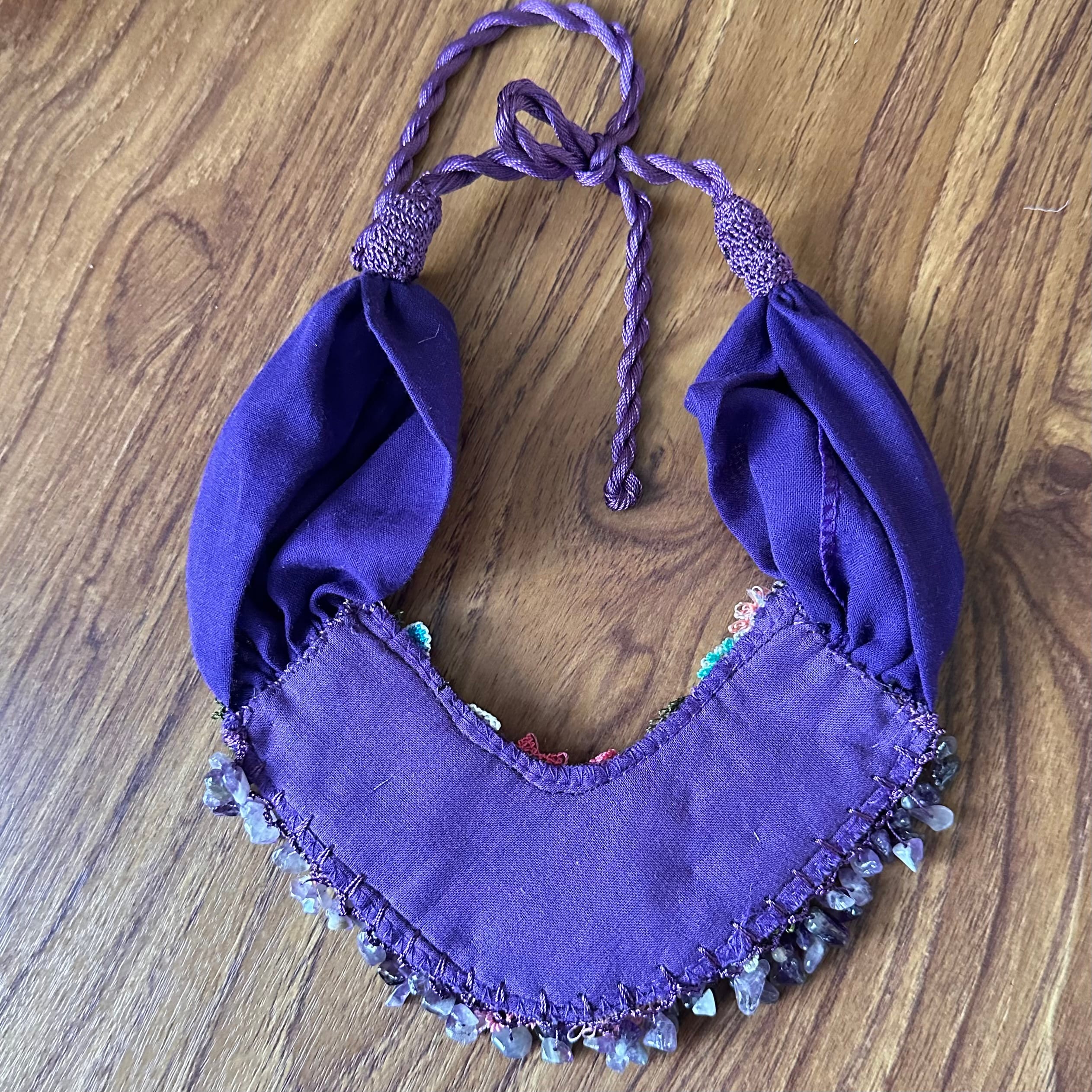 Needle Lace Oya Statement Necklace with Semiprecious Stone Beads & Reusable Flowers Needle Lace Oya Statement Necklace with Semiprecious Stone Beads & Reusable Flowers