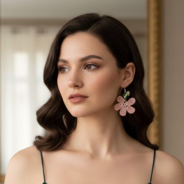 Handmade Silk Thread Needle Lace Stud Earrings